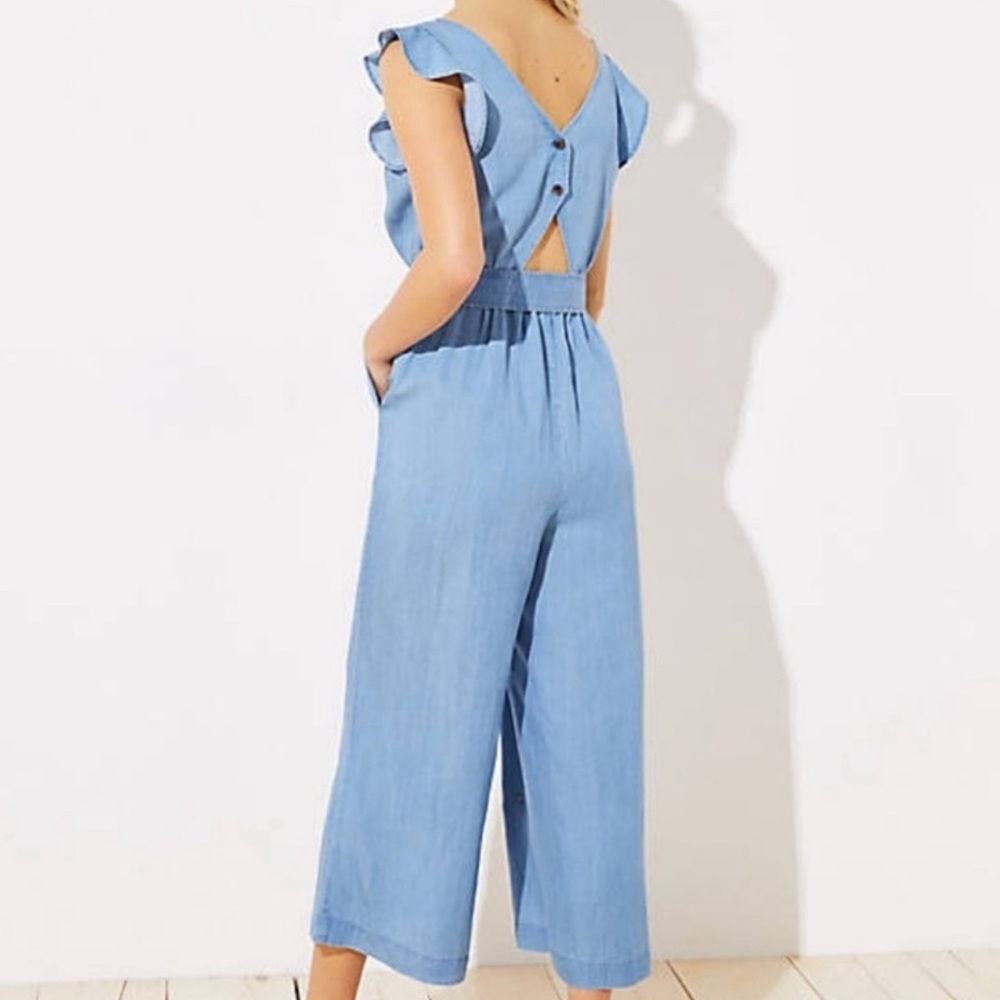 Loft Chambray Jumpsuit With Flutter Sleeve - image 2